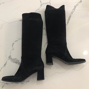 Stuart Weiztman Black Suede Below The Knee Boots